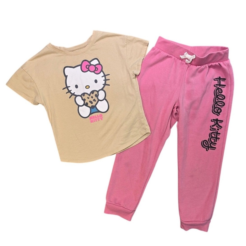 Hello Kitty Sanrio Girls Outfit Size 6/6X Graphic Tee Pink Jogger Pants Set